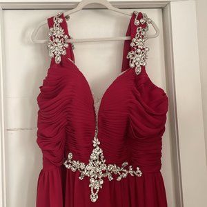 RED Formal Gown with Rhinestones Fabric sleeveless